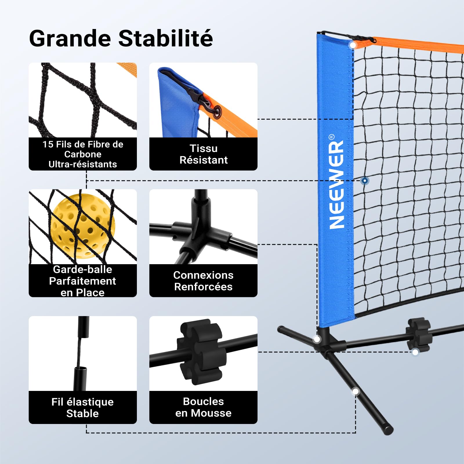 NEEWER Filet Pickleball de 1,8m de Large,Petit équipement Portable et Pliable pour Allée, Accessoires pour Entraînement et Pratique du Pickleball en Intérieur et en Extérieur,Aucun Outil Requis,PB01N