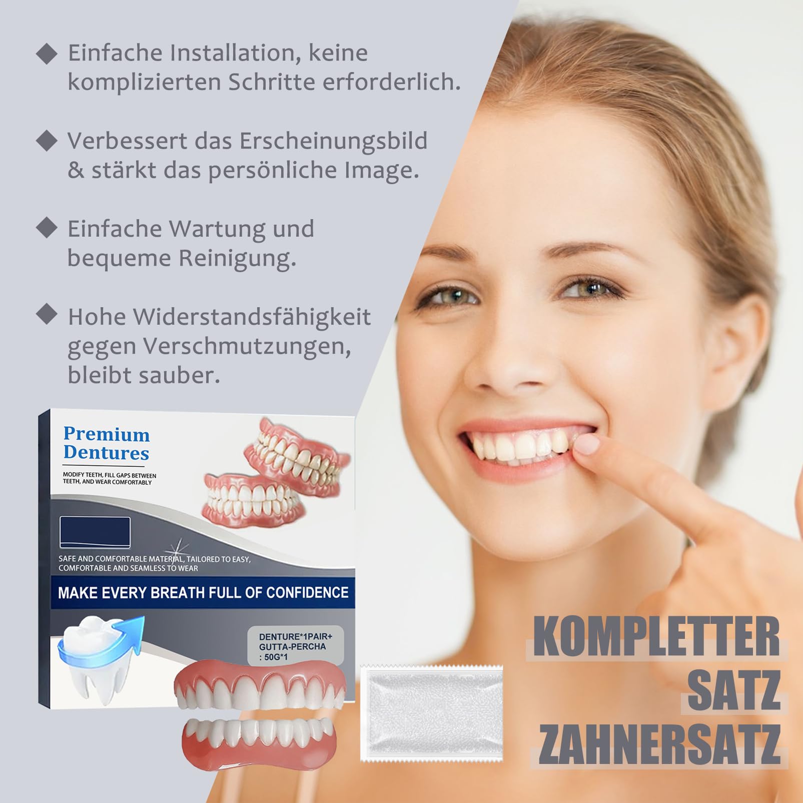 Proteza dentystyczna, zestaw silikonowych protez dentystycznych, zestaw silikonowych protez pełnoustrojowych, kosmetyczne, tymczasowe protezy do nakładania, zestaw sztucznych zębów dla mężczyzn i