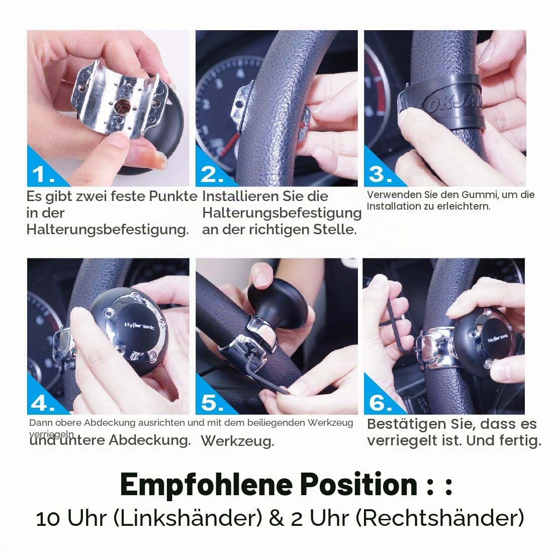 Hypersonic auto Silber Lenkrad Spinner Knopf Kunststoff Power Griff Zubehör