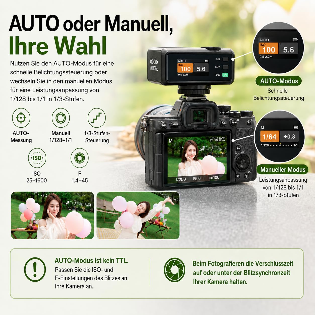 Godox iM30Pro iM30 Pro Mini Kamerablitz, GN15 Kamera Blitz, Auto & M Modus | 550 Blitze, 1,5s Recycling, USB-C, Einzelkontakt-Blitzschuh für Sony Canon Nikon Fujifilm Olympus Ricoh Leica Panasonic