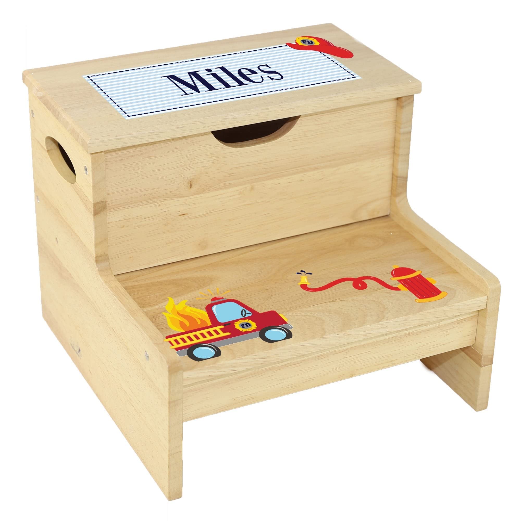 Personalized Boy's Fire Truck Step Stool with Storage by My Bambino