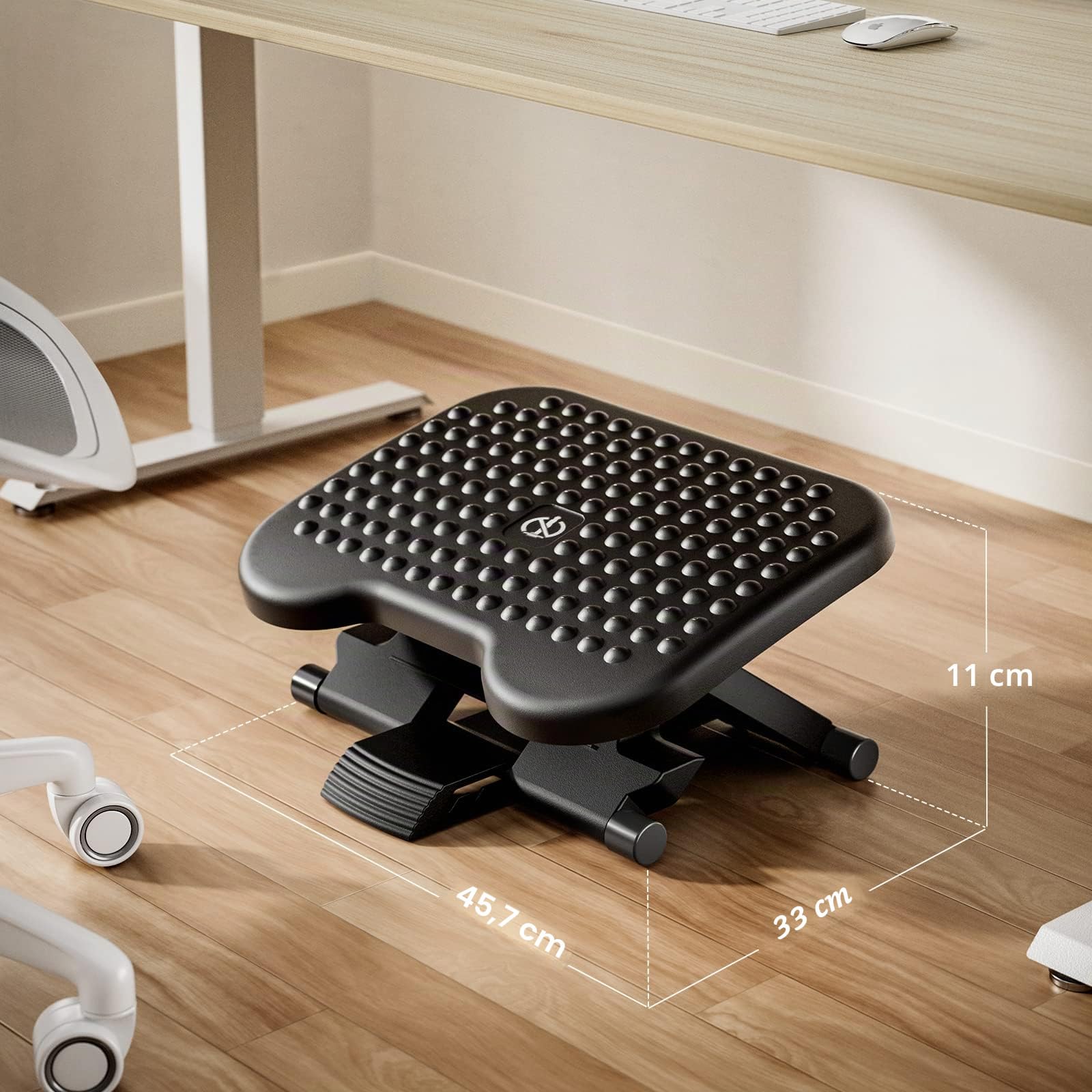 HUANUO Poggiapiedi Regolabile, Poggiapiedi Ergonomico Da Scrivania Con Funzione di Massaggio, 3 Regolabili in Altezza e Angolo, Antiscivolo per Ufficio e Casa