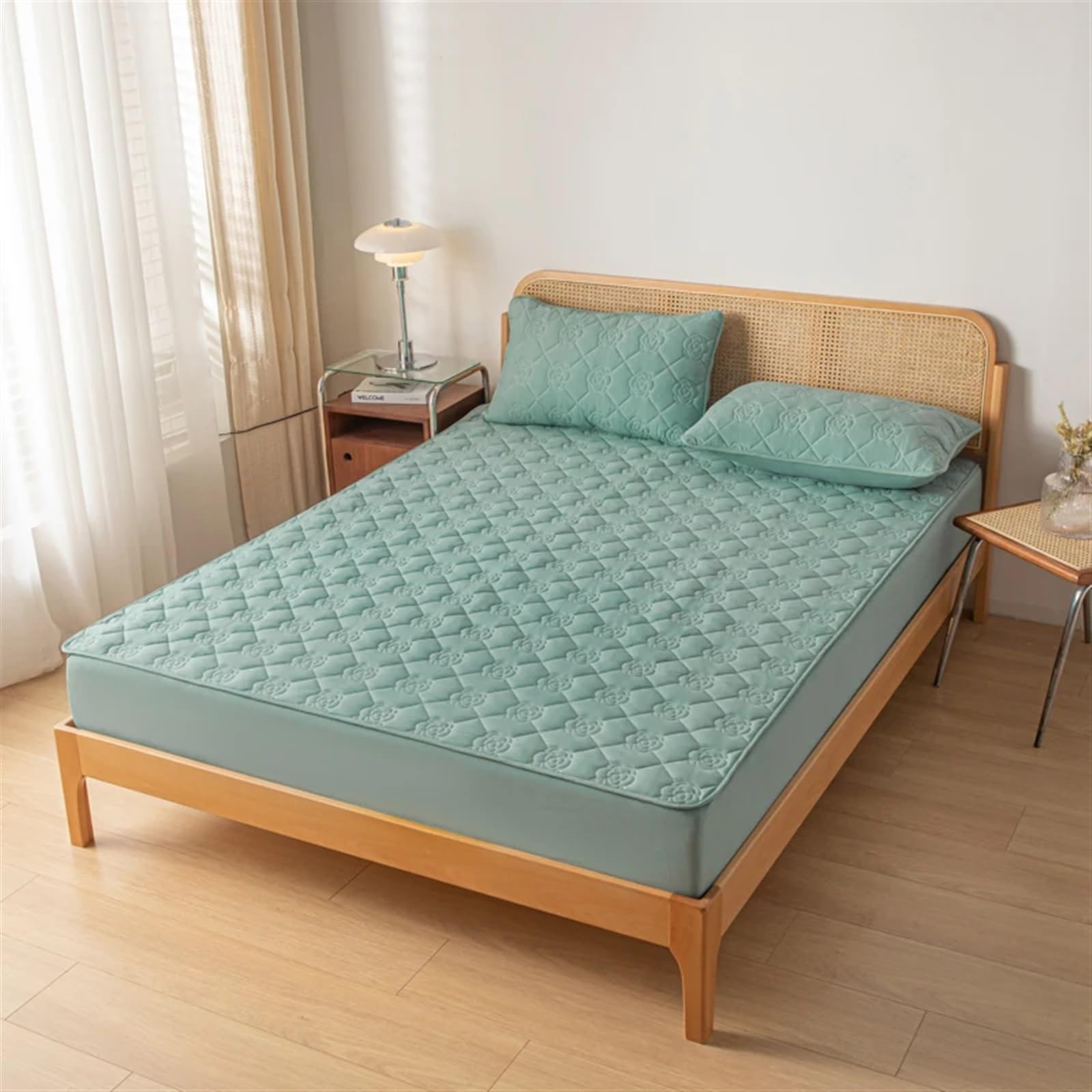 Funda Colchón Impermeable Funda de colchón Impermeable, Protector Acolchado, Sábana Ajuste tamaño Queen con Banda elástica, Cama, Ajustada Color sólido(01-HXG-LAN,90x200x30cm)