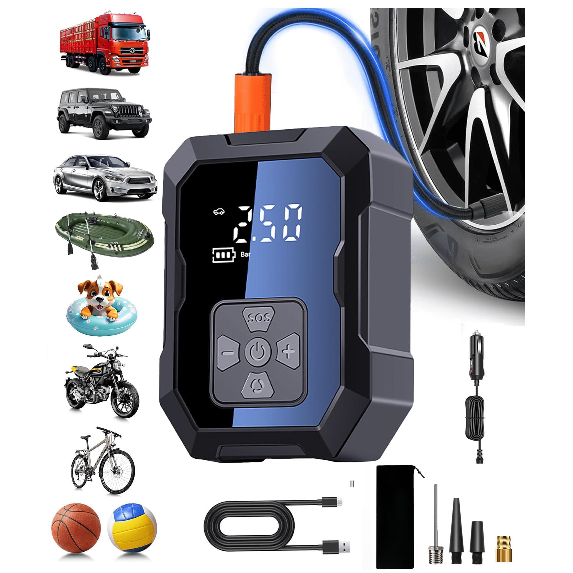 AI Ultra Reifenpumpe 150 PSI Akku Kompressor Elektrische Luftpumpe Auto fahrradpumpe SUP Sprachassistenz Digitalanzeige Powerbank LED SOS Schnellladung mini Kompressor Schlauchboote Zelte Kite Wings