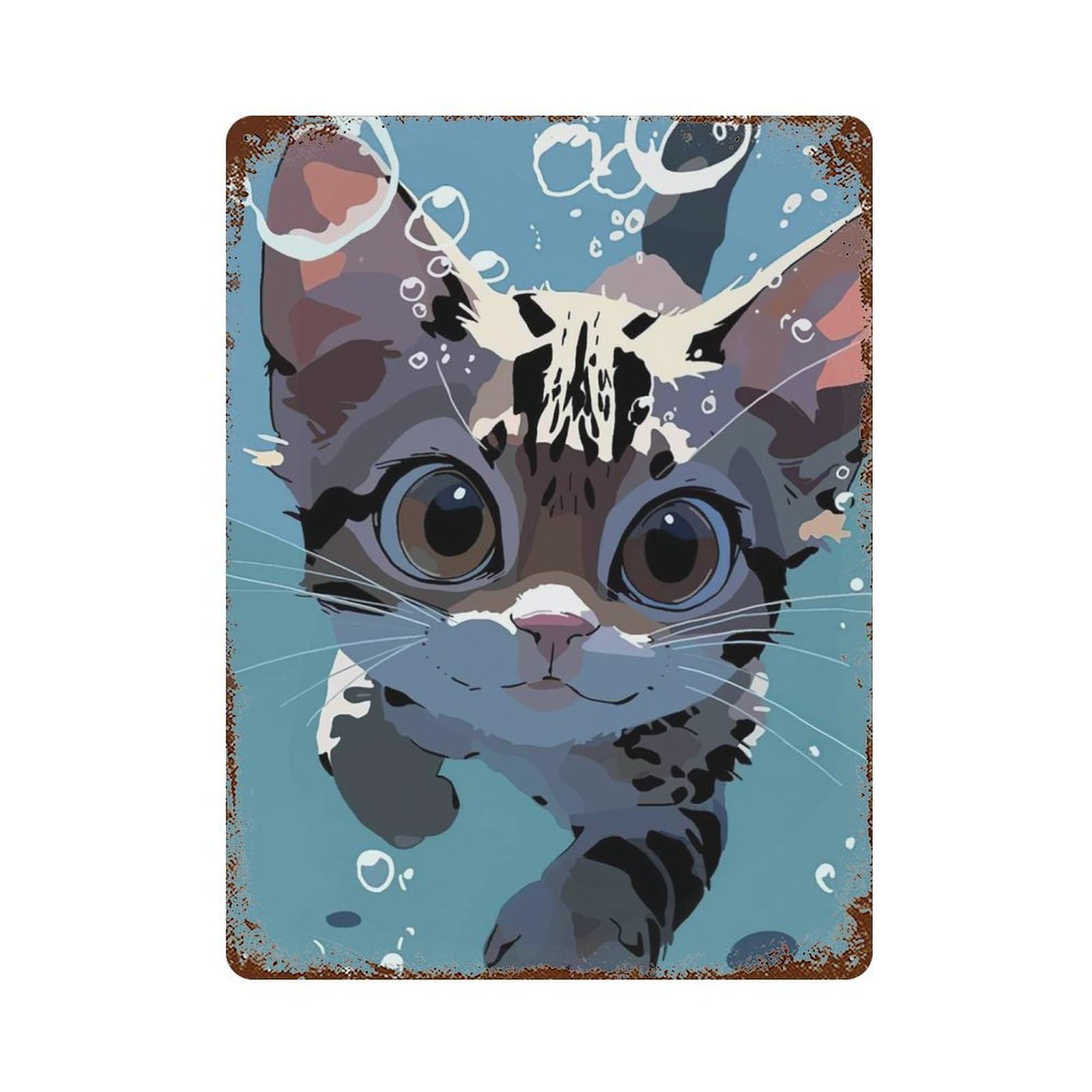 Cute Cat Diving Rusty Metal Tin Sign 15.7"x11.8", for Shed, Workshop And Garage Wall Decor, Novelty Wall Decor