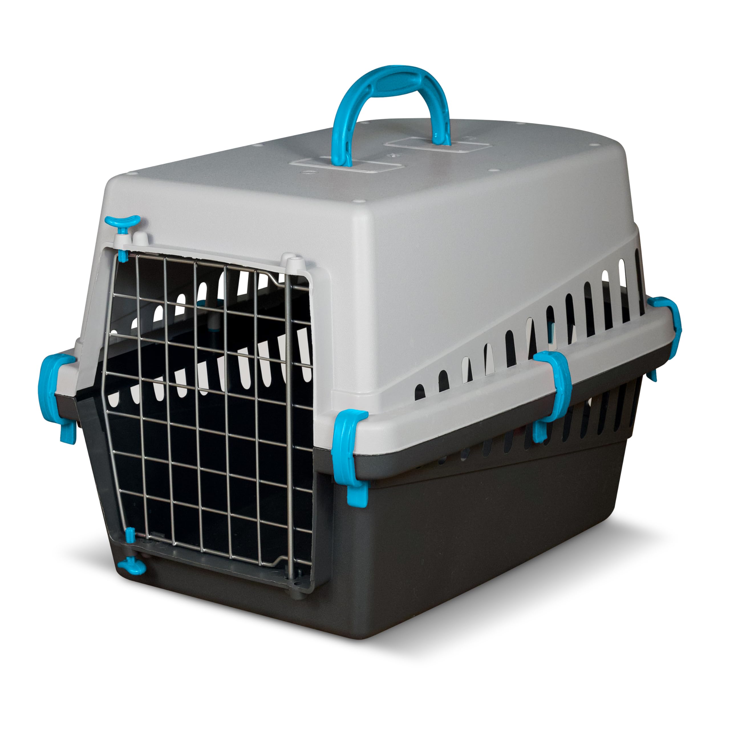 Caisse de Transport pour Chat - pour Voiture et Avion - Porte en Métal - Légère 1,14 kg - Bleu 50 x 33 x 32 cm