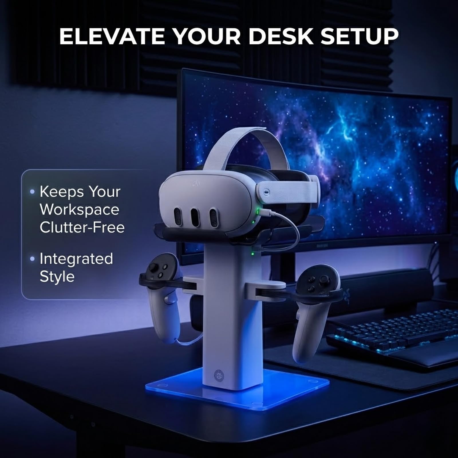 RGB Charging Dock Compatible with Meta Quest 3S/3/2,Vertical VR Headset Charger & Controller Holder with Adjustable Tray (White) — view 7