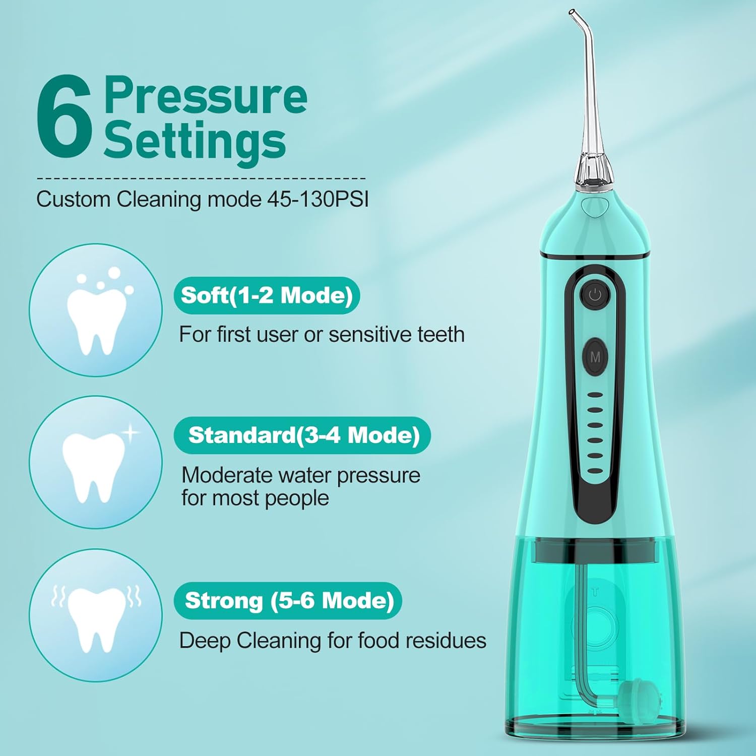 Water Dental Pik Flosser,Grinest 7 Modes Rechargeable Water dental Picks for Teeth Cleaning Cordless Oral Irrigator Portable IPX7 Waterproof tooth flossers for Home Travel-Green