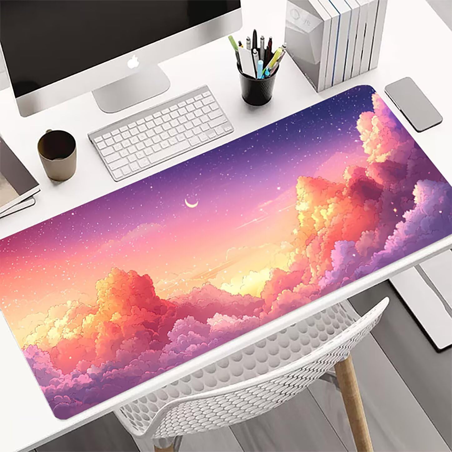 Lpfieonn Mond Großes Schreibtischunterlage, XXL Schreibtischunterlagen, Rosa XXL Wasserdicht Gaming Mousepad mit Vernähter Rand und Rutschfeste Gummibasis, für Laptop/Hause/Büro 120x60cm PF-3375