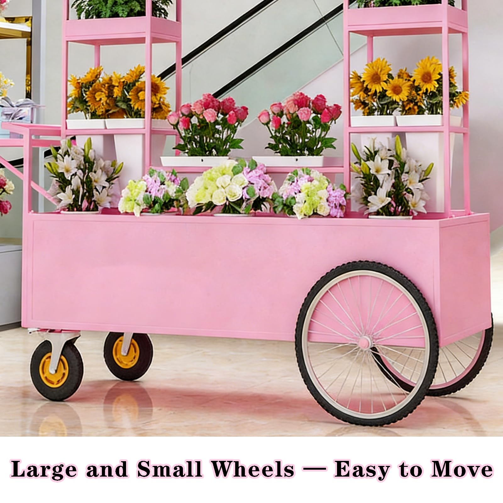 Süßigkeitenwagen mit Rädern für Party, Baldachin, Blumen-Barwagen, tragbarer Bauernmarkt-Dessertständer, Schmiedeeisen Verkaufswagen