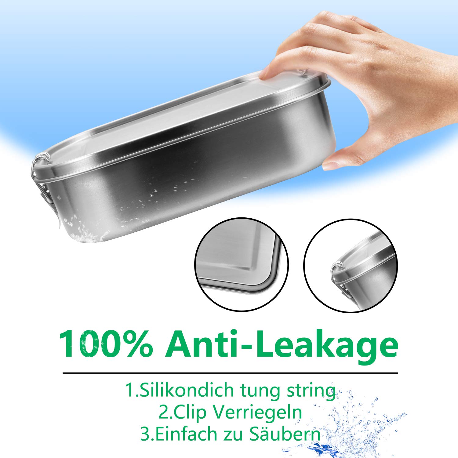 Pudełko śniadaniowe ze stali nierdzewnej, 800 ml + 1200 ml, dla dzieci, w zestawie z przegródkami, pojemnik na żywność z przegrodą jest szczelny, premium