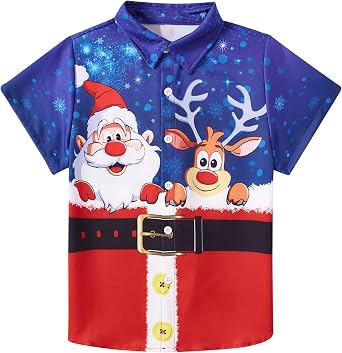 UNICOMIDEA Boys Christmas Shirts Size 6-12 Years Kids Hawaiian Shirt