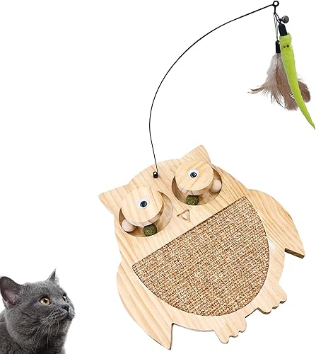 Petest Juguete interactivo para gatos de sisal natural con bolas de hierba gatera, diseño de búho