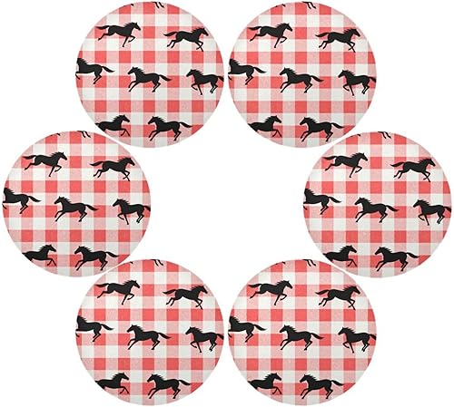 Miniatura 3 de Red Checkered Running Horse Circle placemats Solid placemats for Dining Table Set of 4 15x15 in individuales para comedor