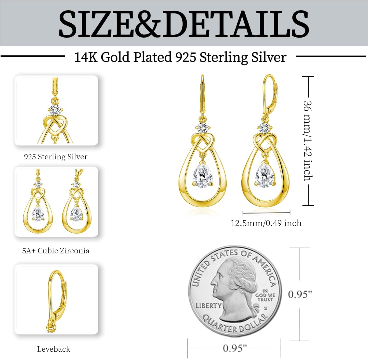 Teardrop Dangle Drop Earrings 925 Sterling Silver Birthstone Leverback Earrings, Infinity Love Birthday Anniversary Jewelry Gifts for Her Women Mom Wife - Image 4