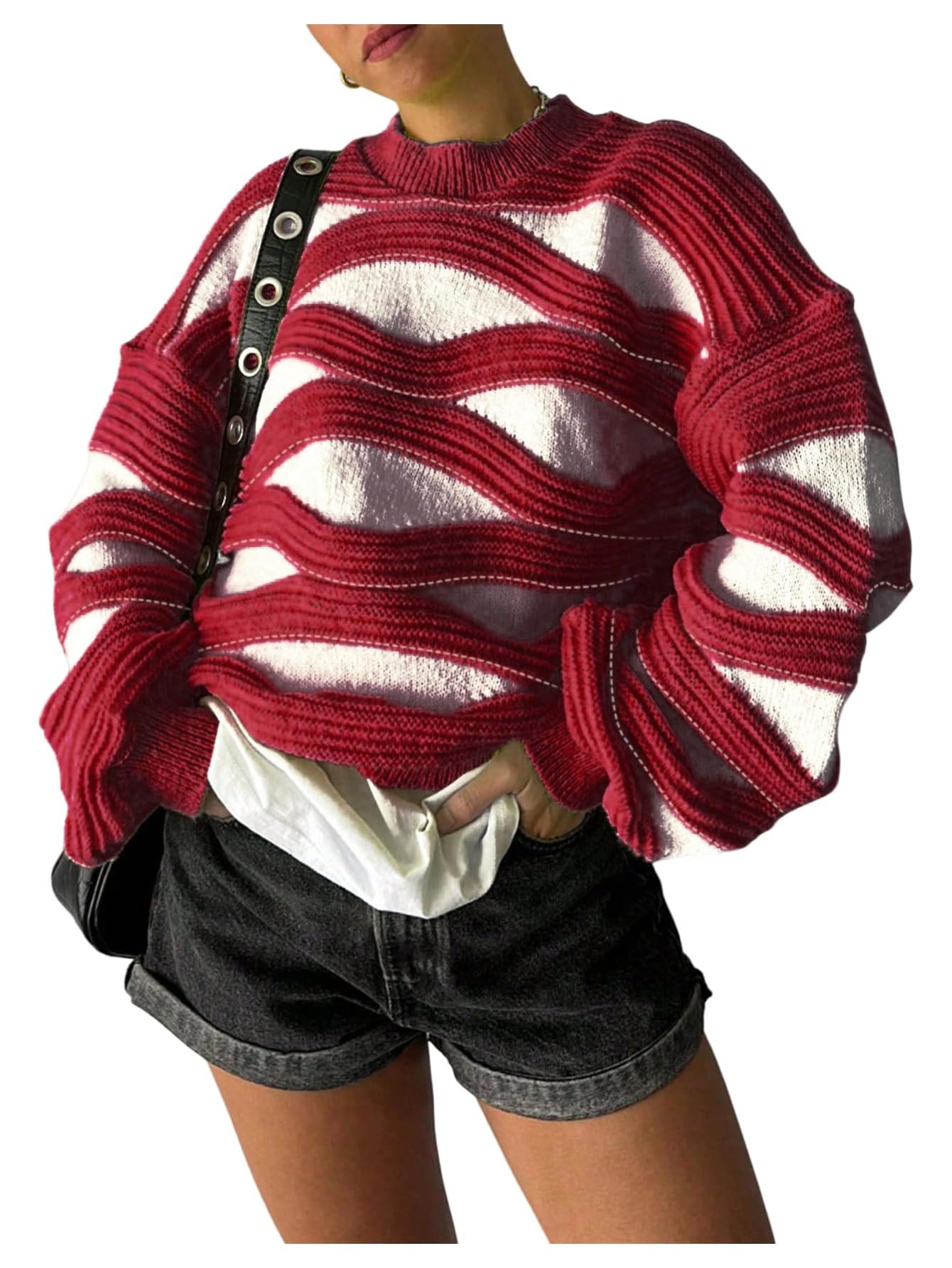 GORGLITTER Womens Neon Knitted Oversized Loose Sweaters Fall Trendy Long Sleeve Crew Neck Chunky Pullover Sweater Tops