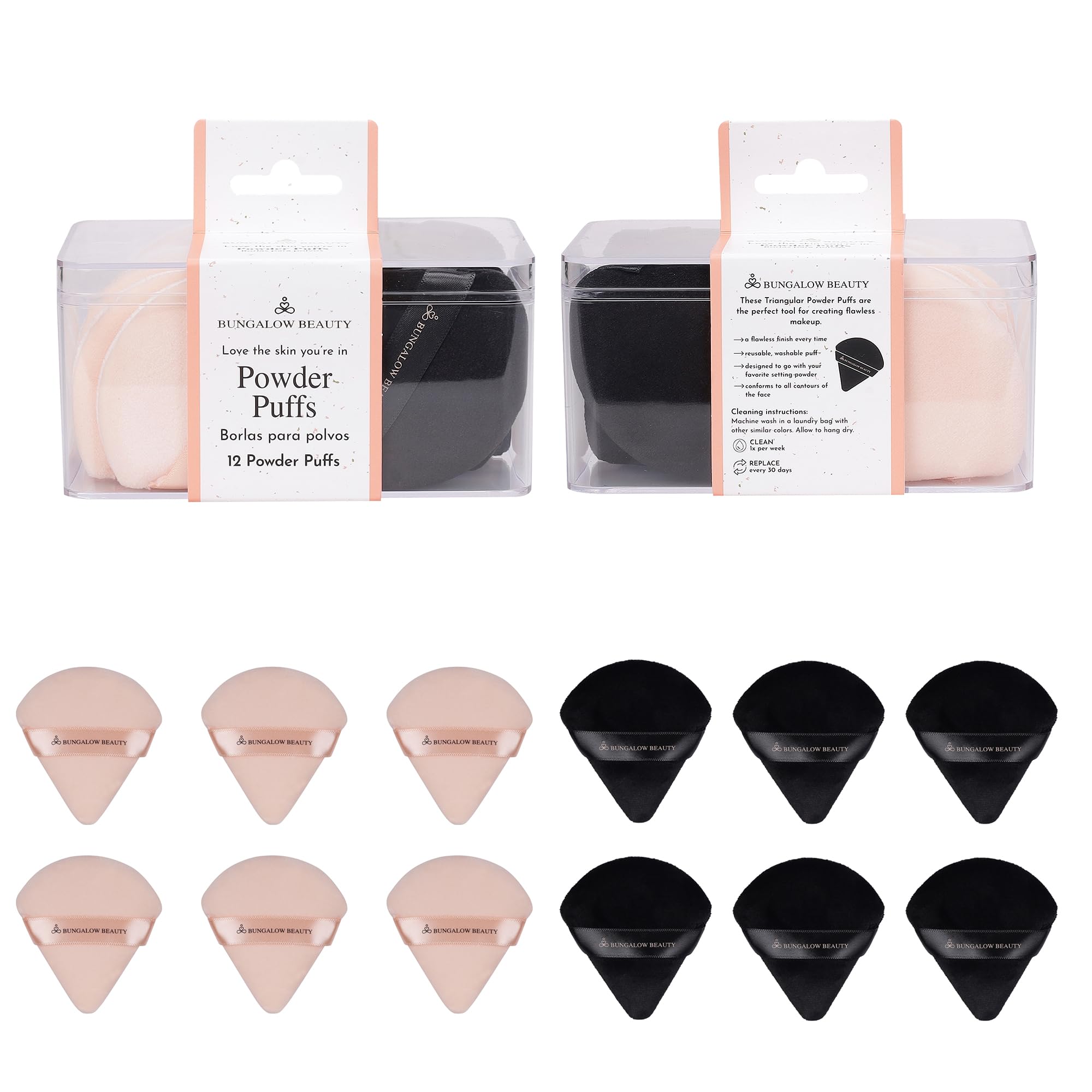 BUNGALOW BEAUTY Triangle Powder Puff Set of 12 | Makeup Blending Sponge Set | 12 Pieces - Sponge for Eyeshadow, Lipstick, Blush, Highlighter, Bronzer, Concealer Application | Soft Face Makeup Sponge | Foundation Blending Sponges Set, Beauty Blender, Contouring, Wedge Triangle Shape Wet & Dry Tool Reusable Washable