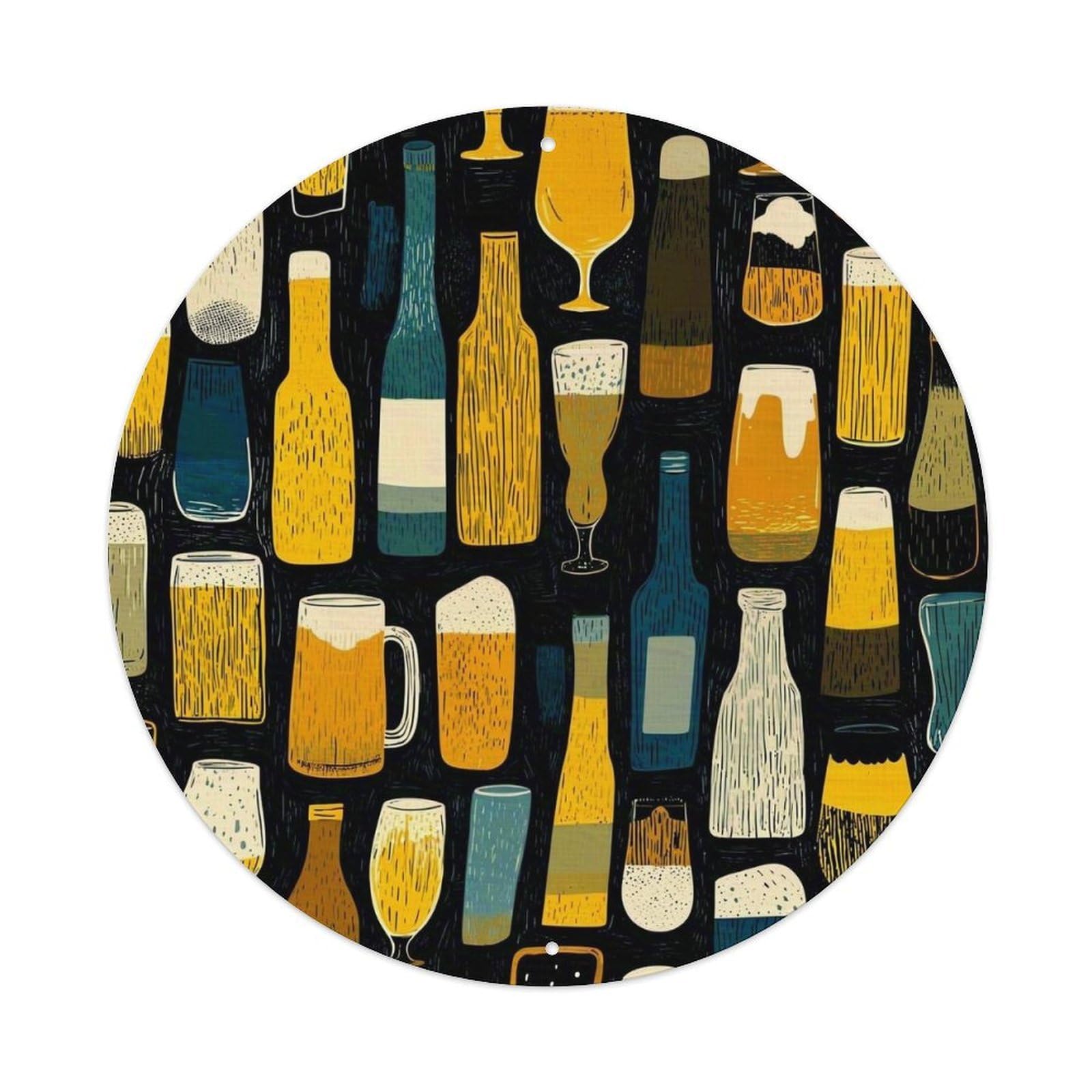 Beer Bottles Glasses Mugs Pattern Metal Tin Sign Plaque