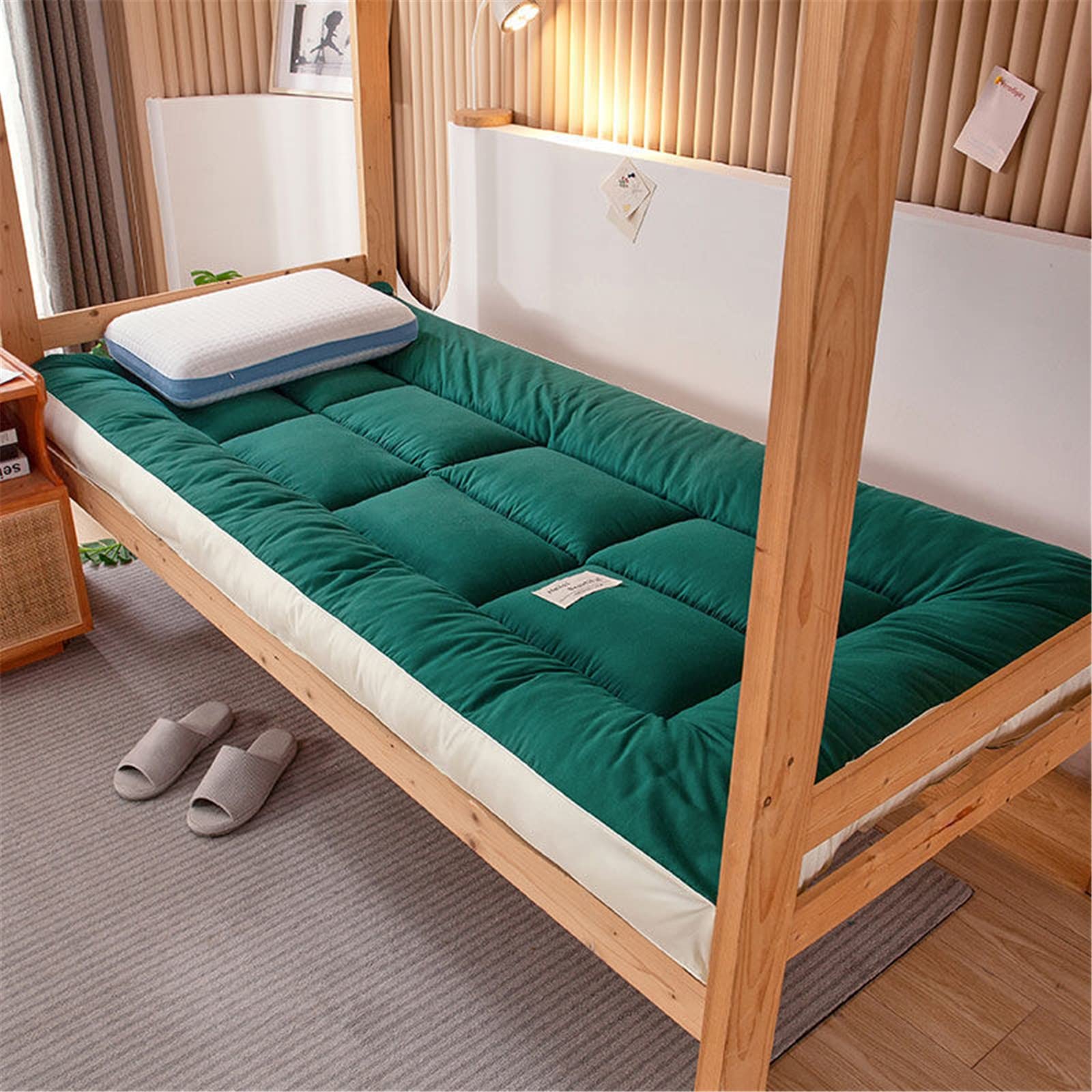 ZDYLM-Y Japanese Futon Mattress, Thicken No-Slip Ultra Soft Futon Sleeping Pad Foldable Tatami Bed, for Adults Kids Sleeping Pad Camping Mattress Pad,Green,Full(120x200cm)