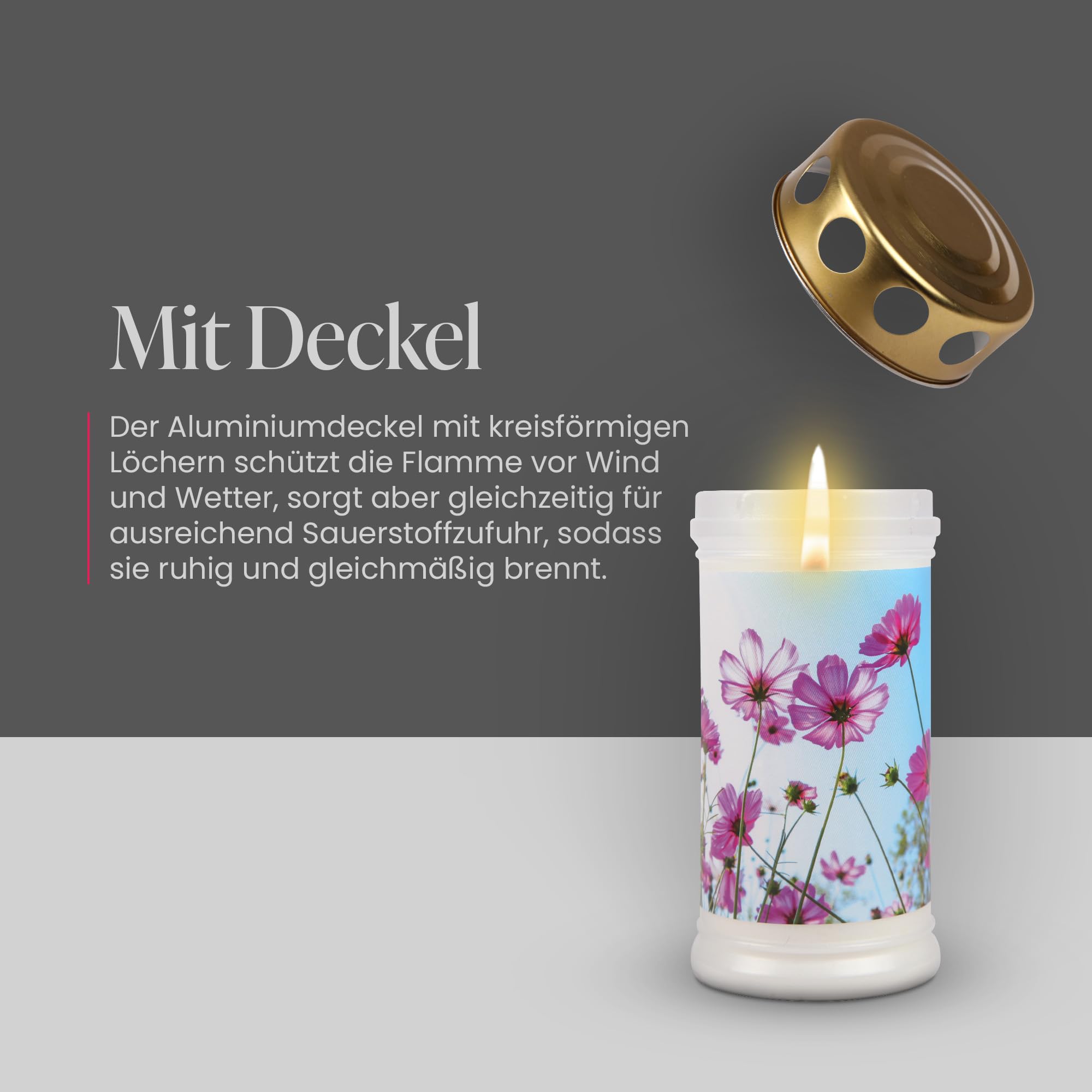 Grabkerze - Tagebrenner 72 Std. Lange Brenndauer, Grablicht mit Motiv (Lilie)