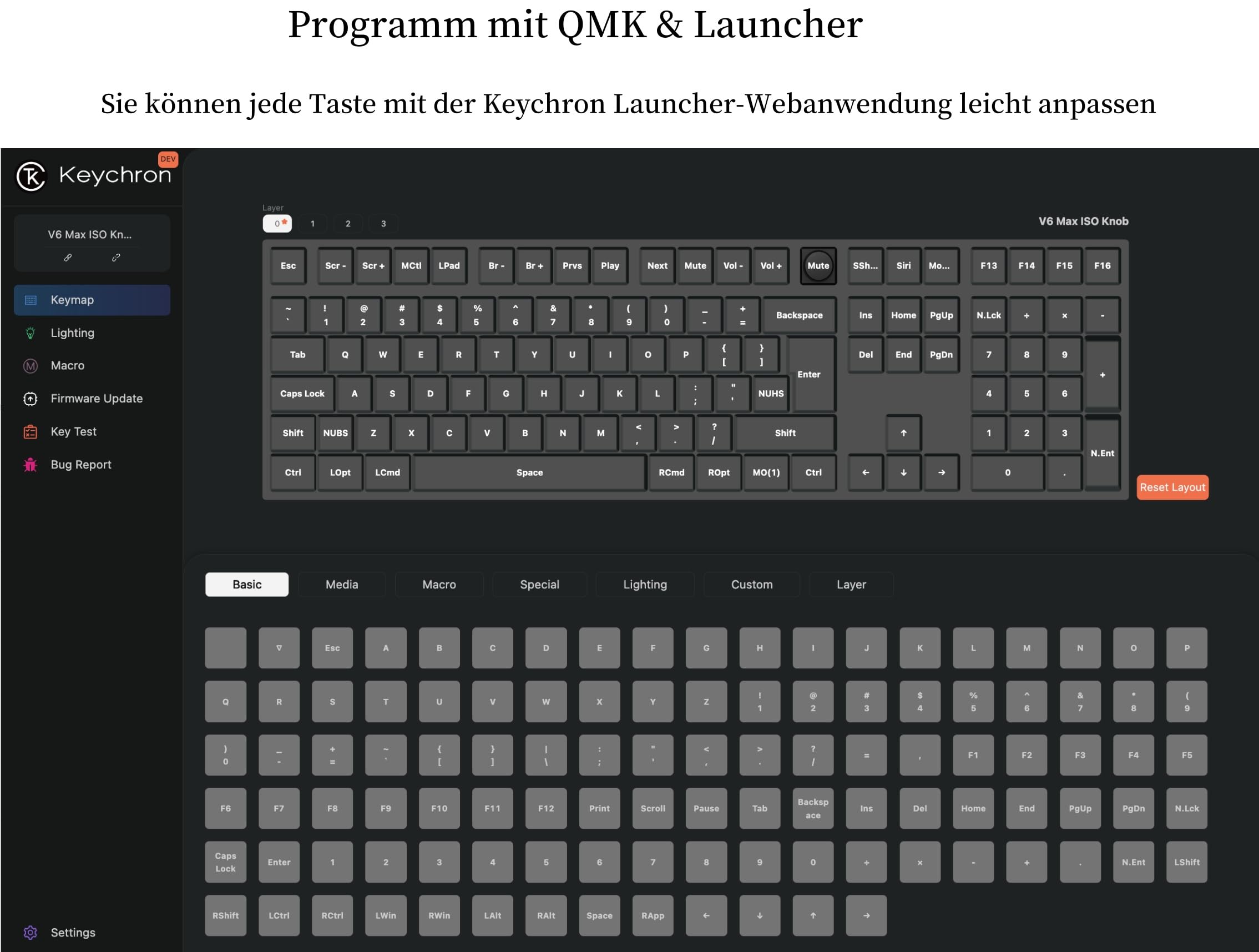 Keychron V6 Max Kabellose QMK Custom Mechanische Tastatur, 2.4 GHz/Bluetooth Full-Size DE-ISO Layout RGB Hot-Swappable Gateron Brauner Switch Kompatibel mit Mac Windows Linux