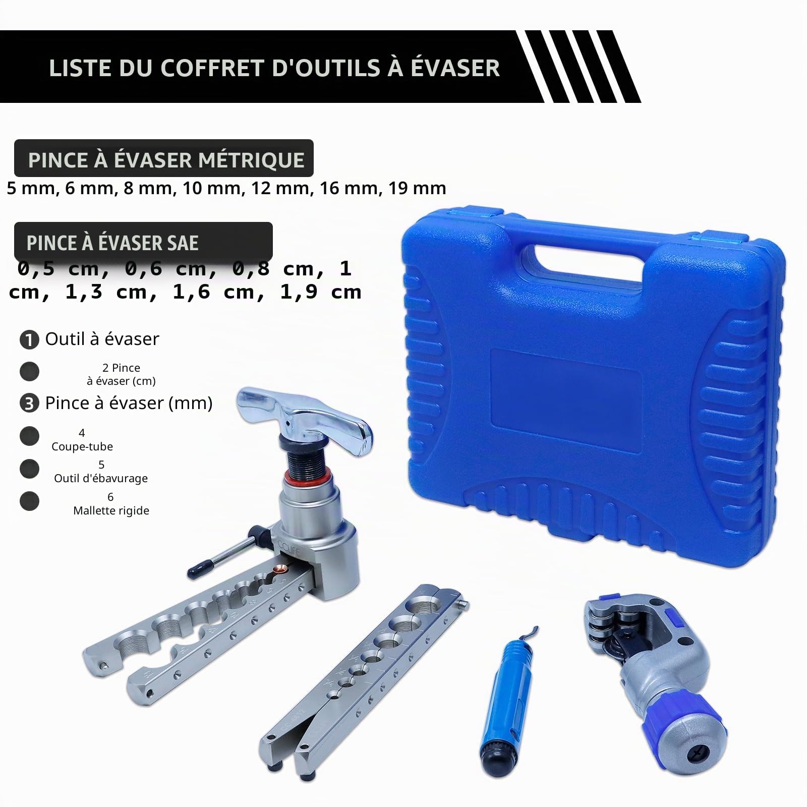 CCLIFE Outil D'évasement Excentrique à 45 Degrés, Dudgeonnière Kit de Coupe-Tube, Outil D'Évasement De Tuyau Pour Climatisation, Tube en Cuivre, Laiton, Plastique, Aluminium
