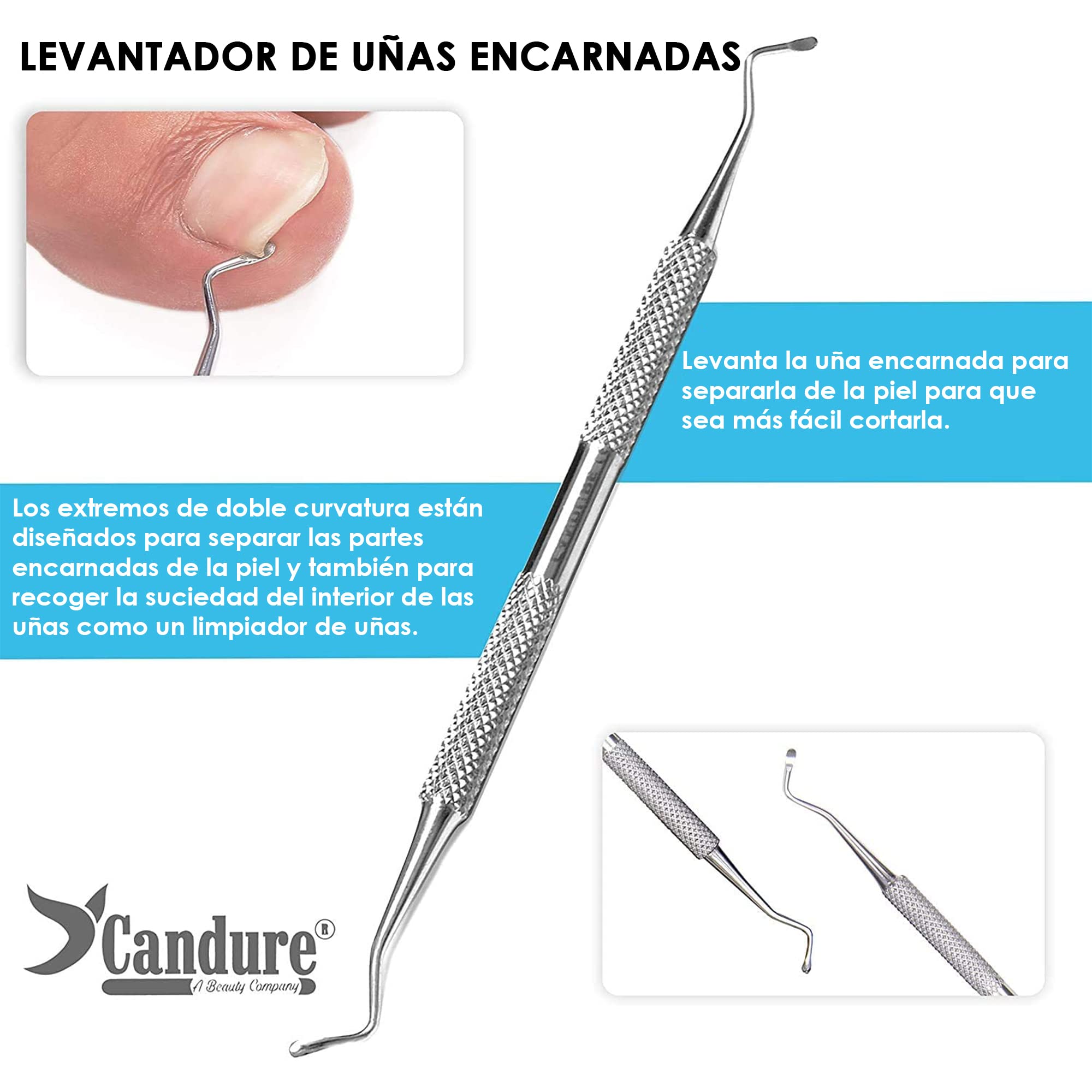 CANDURE - Pinzas cortaúñas para uñas espesas/cortaúñas, pedicura podólogo en bolsa de seguridad, 1 unidad - Profesional - Acero inoxidable - Plateado