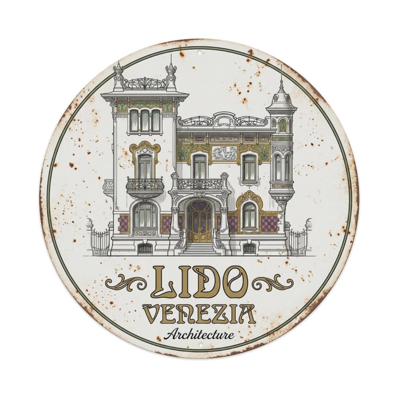 Vintage Travel Lido Di Venezia Italy Architecture Metal Tin Sign
