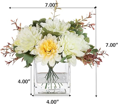 Miniatura 6 de ENOVA FLORAL Arreglos florales de margaritas artificiales mixtas con jarrón, centros de mesa para comedor, margarita de seda en jarrón de vidrio con
