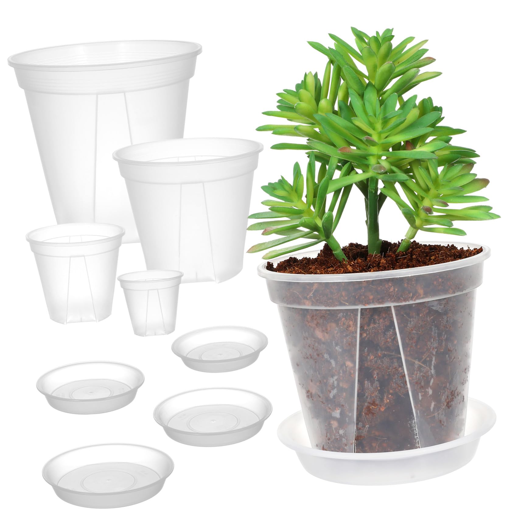 Lot de 4 pots à fleurs en plastique avec drainage pour plantes d'intérieur et extérieur en PP