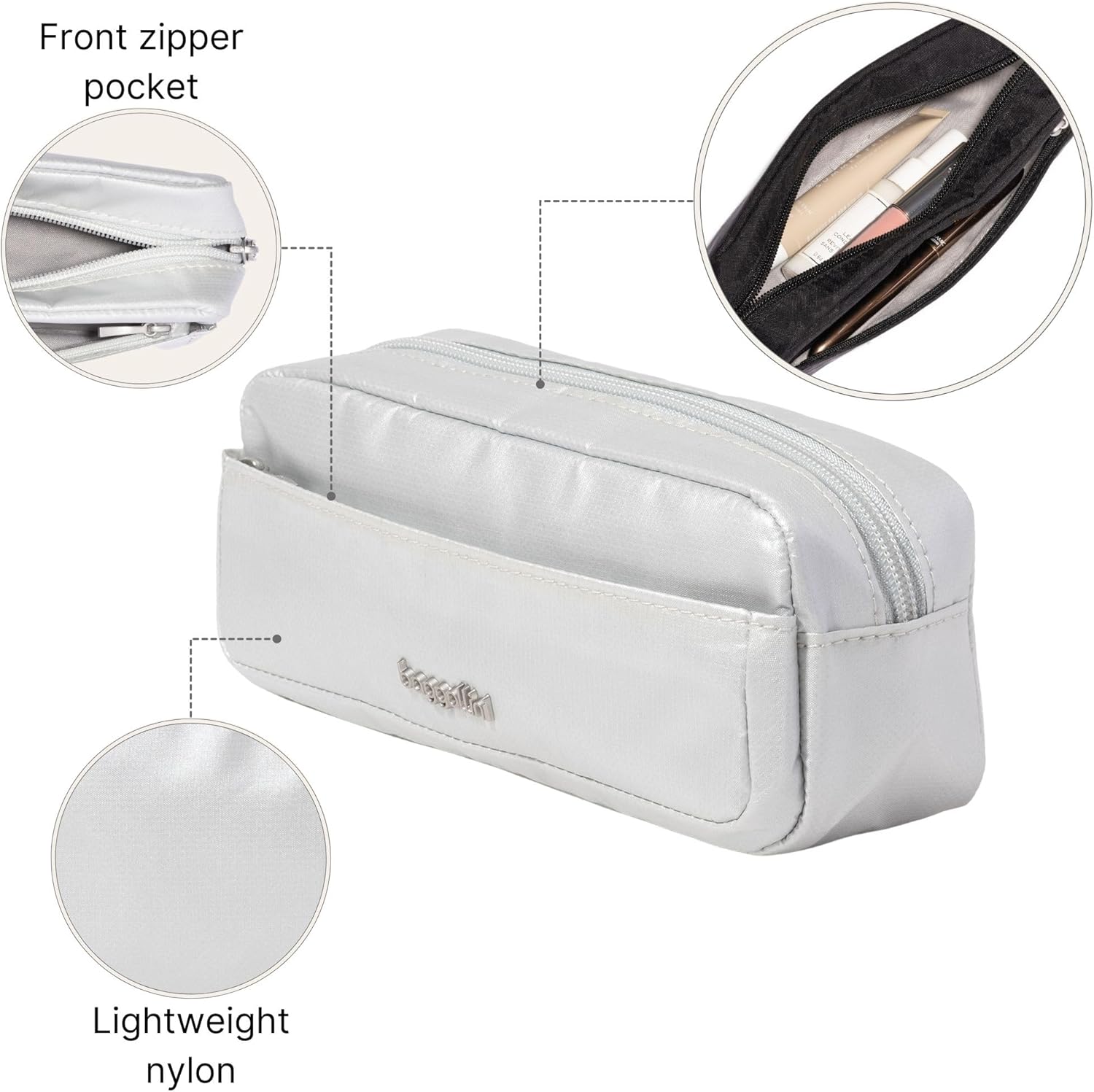 Long Pocket Cosmetic - Lightweight 7.8”x 3.1”x2.1” Makeup Bag - Travel Essentials Makeup Organizer