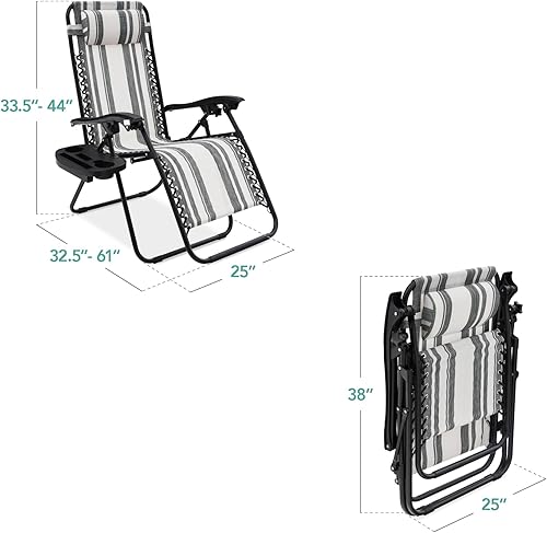 Miniatura 60 de Best Choice Products Juego de 2 sillas reclinables ajustables de malla de acero con gravedad cero con almohadas y bandejas portavasos, color arena
