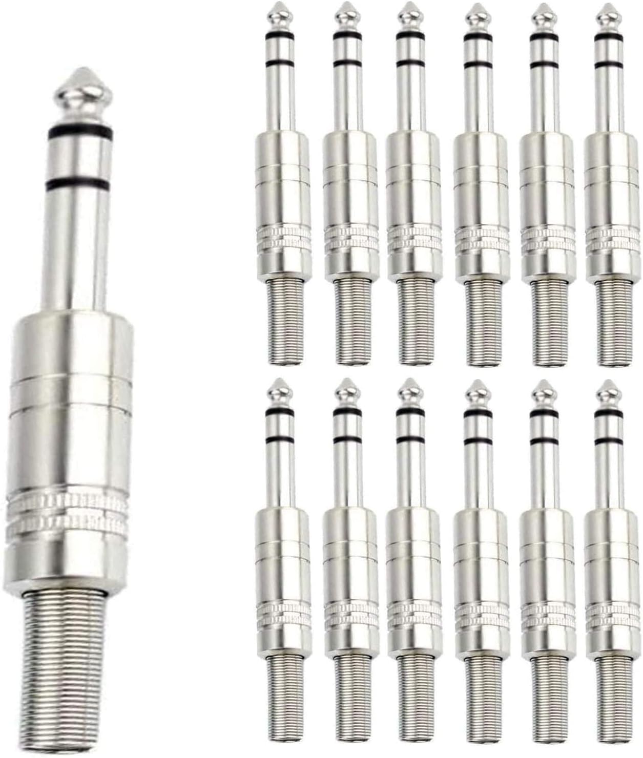 1/4" Audio Plugs 6.35 mm TRS Male 1/4 inch Solder Type Stereo Plug Straight Design Connector with Spring for DJ Mixer, Speaker, Guitar, Phono, Patch, Microphone Cables (12 Pack)