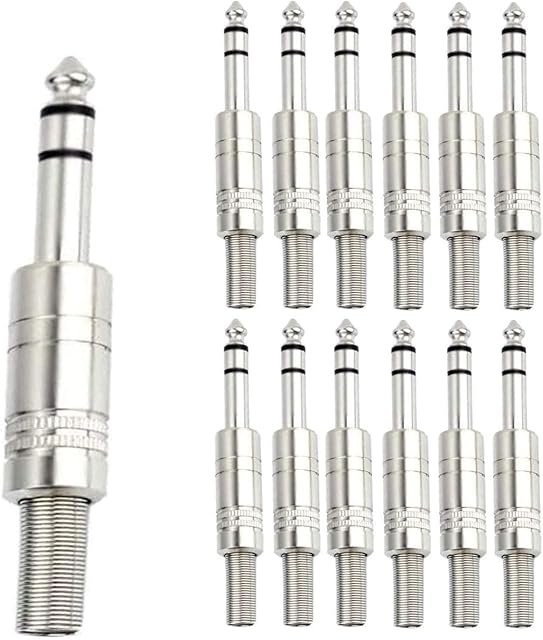 1/4" Audio Plugs 6.35 mm Plug TRS Male 1/4 inch Solder Type Stereo Plug Straight Design Connector with Spring for DJ Mixer Speaker Cables Guitar Cables Phono Patch Cable Microphone Cables (12 Pack)