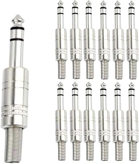 1/4" Audio Plugs 6.35 mm Plug TRS Male 1/4 inch Solder Type Stereo Plug Straight Design Connector with Spring for DJ Mixer Speaker Cables Guitar Cables Phono Patch Cable Microphone Cables (12 Pack)