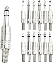 1/4" Audio Plugs 6.35 mm TRS Male 1/4 inch Solder Type Stereo Plug Straight Design Connector with Spring for DJ Mixer, Speaker, Guitar, Phono, Patch, Microphone Cables (12 Pack)