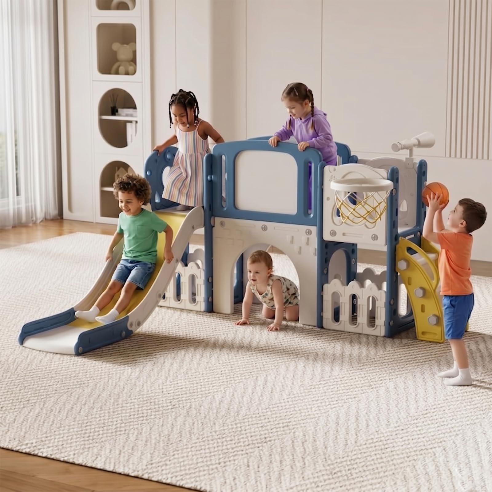 Magic ZC Toboganes para bebés y Juegos de toboganes autosuficientes escaladores para niños pequeños Juegos de Parques Infantiles Equipos diversión (XST-Blue Yellow)