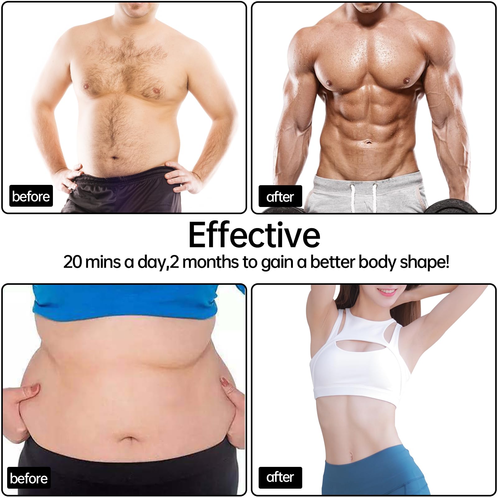 Stimulator ABS Bauchmuskelstimulator, EMS-Muskelstimulator, Bauchtrainingsgürtel für Männer und Frauen, tragbares Fitnessgerät, Büro und Zuhause für Bauch, Arme und Beine
