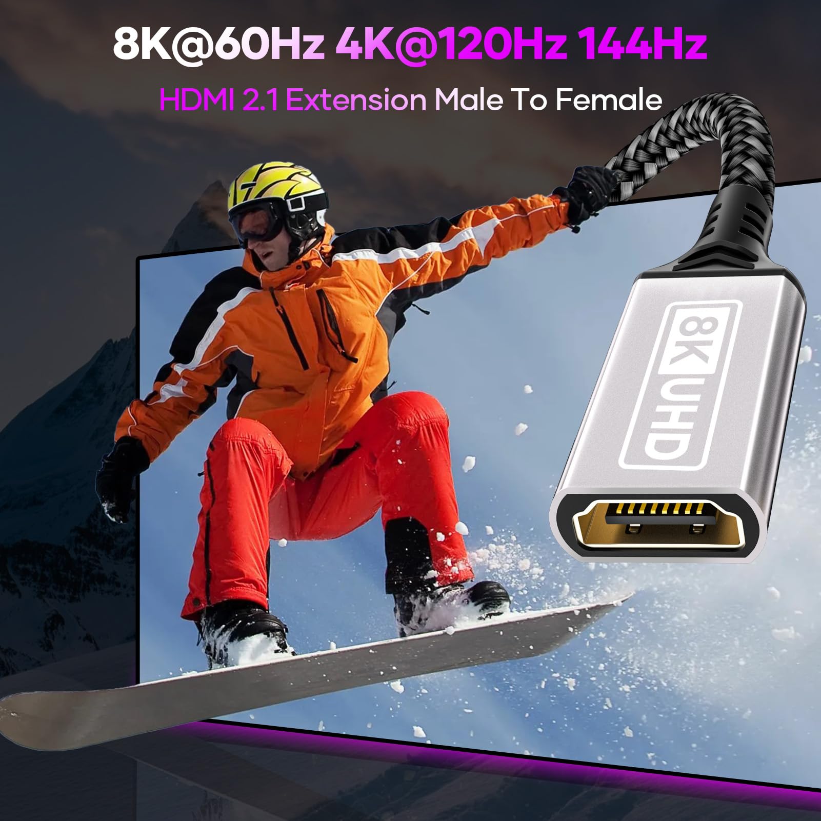 Rallonge HDMI 2.1 1M 8K@60HZ 4K@120HZ 144HZ 48Gbps UHD eARC HDCP 2.3 HDR10+