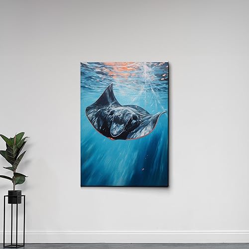 Miniatura 7 de Nautical Print on Canvas for Wall Decor, Ocean Fish Manta Ray Canvas Wall Art, Beach Print for Wall Hang, Turquoise Coastal Pictures Wall Decor,