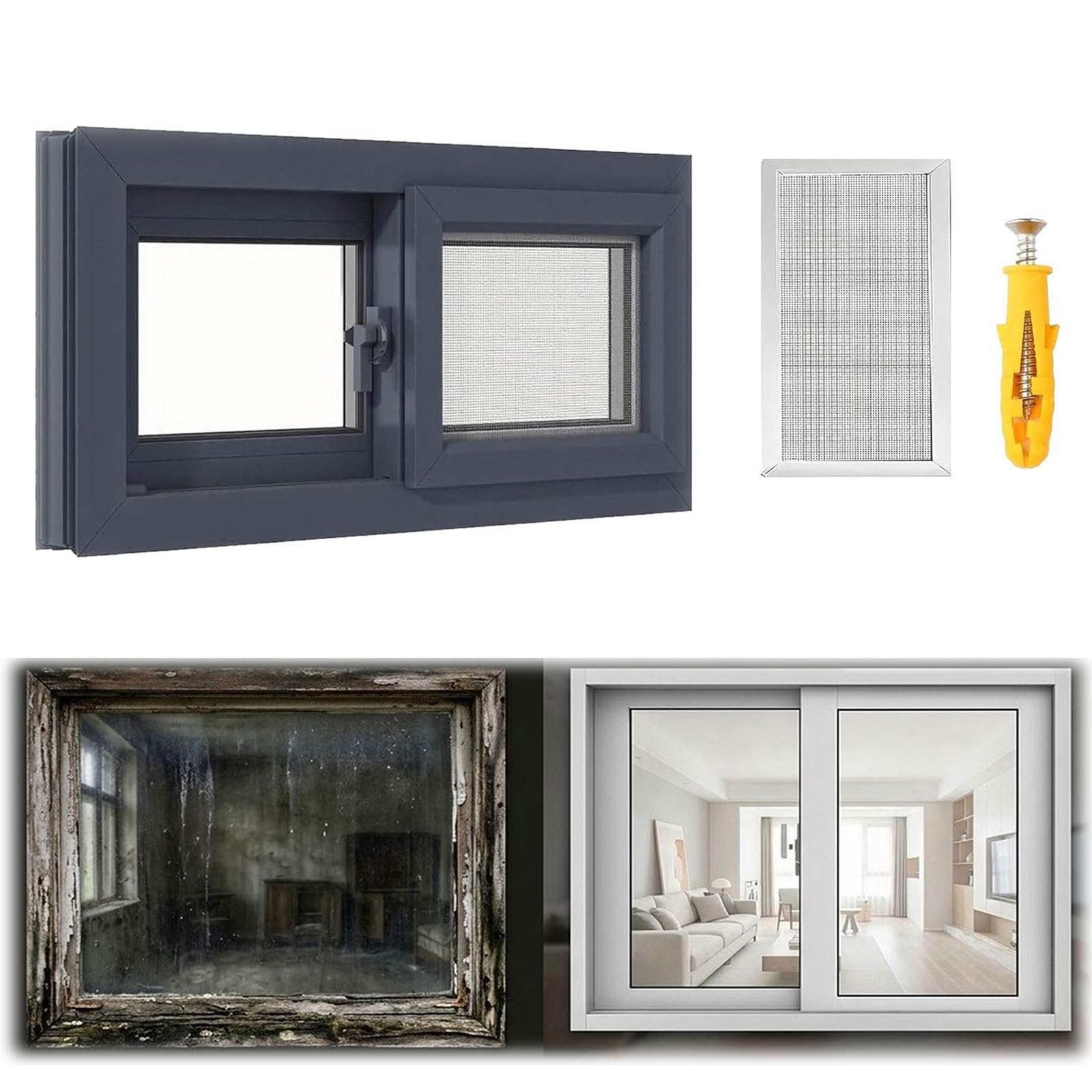 Ventana corrediza de vinilo para sótano y gallineros negra de 20x12 pulgadas