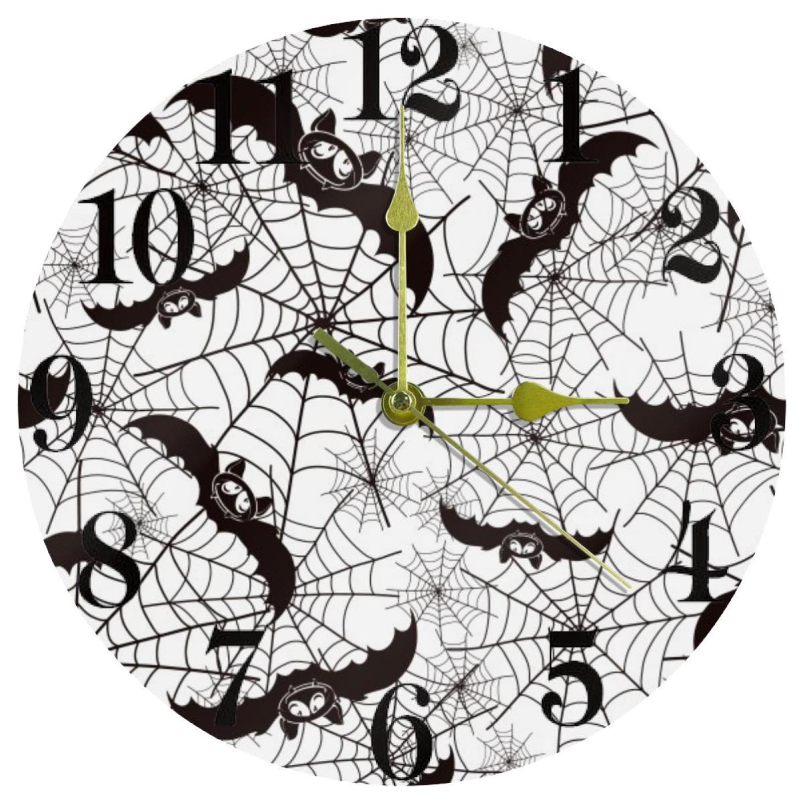 Horloge murale Halloween silencieuse ronde à pile pendule quartz sans tic-tac maison