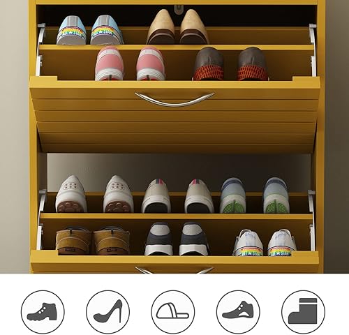 Miniatura 6 de FUFU&GAGA Armario de madera para zapatos, armario estrecho de almacenamiento de zapatos con 3 cajones abatibles, armario independiente de 3 niveles,