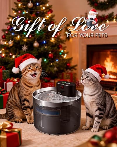 Miniatura 2 de Fuente de agua para gatos sin bombas, fuente inalámbrica para gatos, funciona con pilas, fuente de agua para mascotas de 3.5 L119 onzas con bandeja