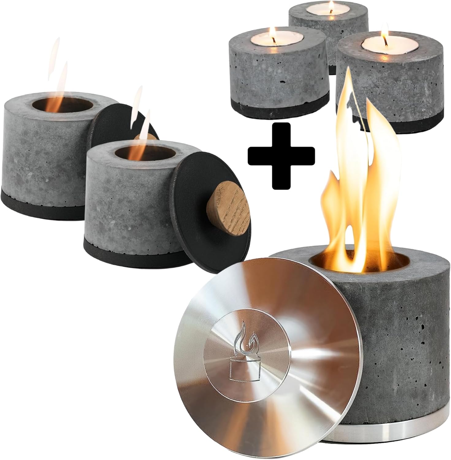 FLIKR Fire Personal Fireplace (Raw) + 2X Mini Fireplace + 3X Tealight Bundle