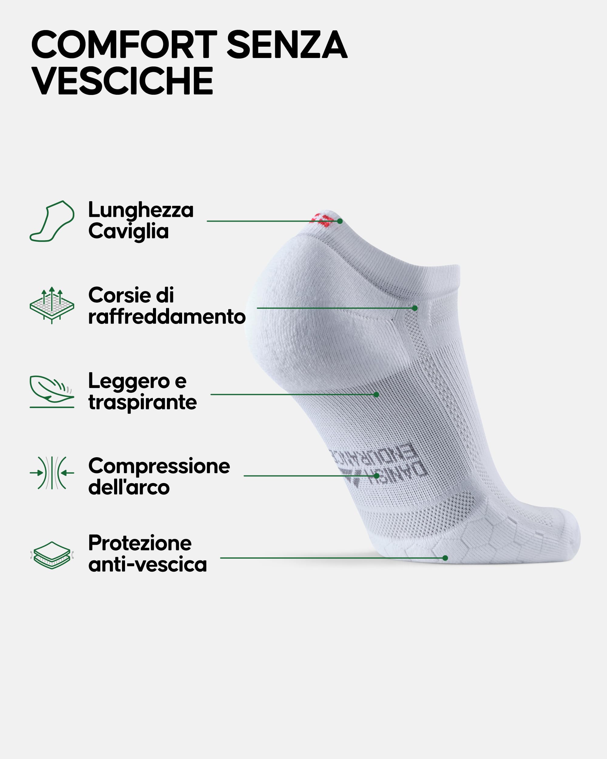 DANISH ENDURANCE Calzini Corti da Corsa, Anti-Vescica, Calze Sportive da Running Estive, per Uomo e Donna, 3 Paia