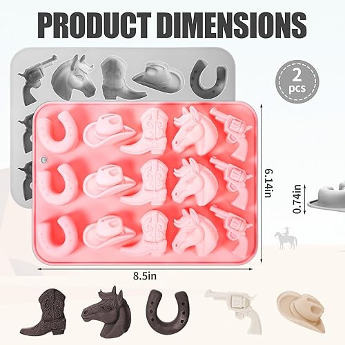 Miniatura 2 de 2 moldes de chocolate de vaquero, moldes de silicona con temática de fiesta occidental, incluyen sombreros de vaquero, botas de vaquero y formas de