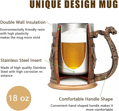 Miniatura 2 de WOKHACH Thor - Taza de cerveza vikinga nórdica, taza de café de acero inoxidable, taza de café, taza vikinga nórdica, decoración gótica poética,