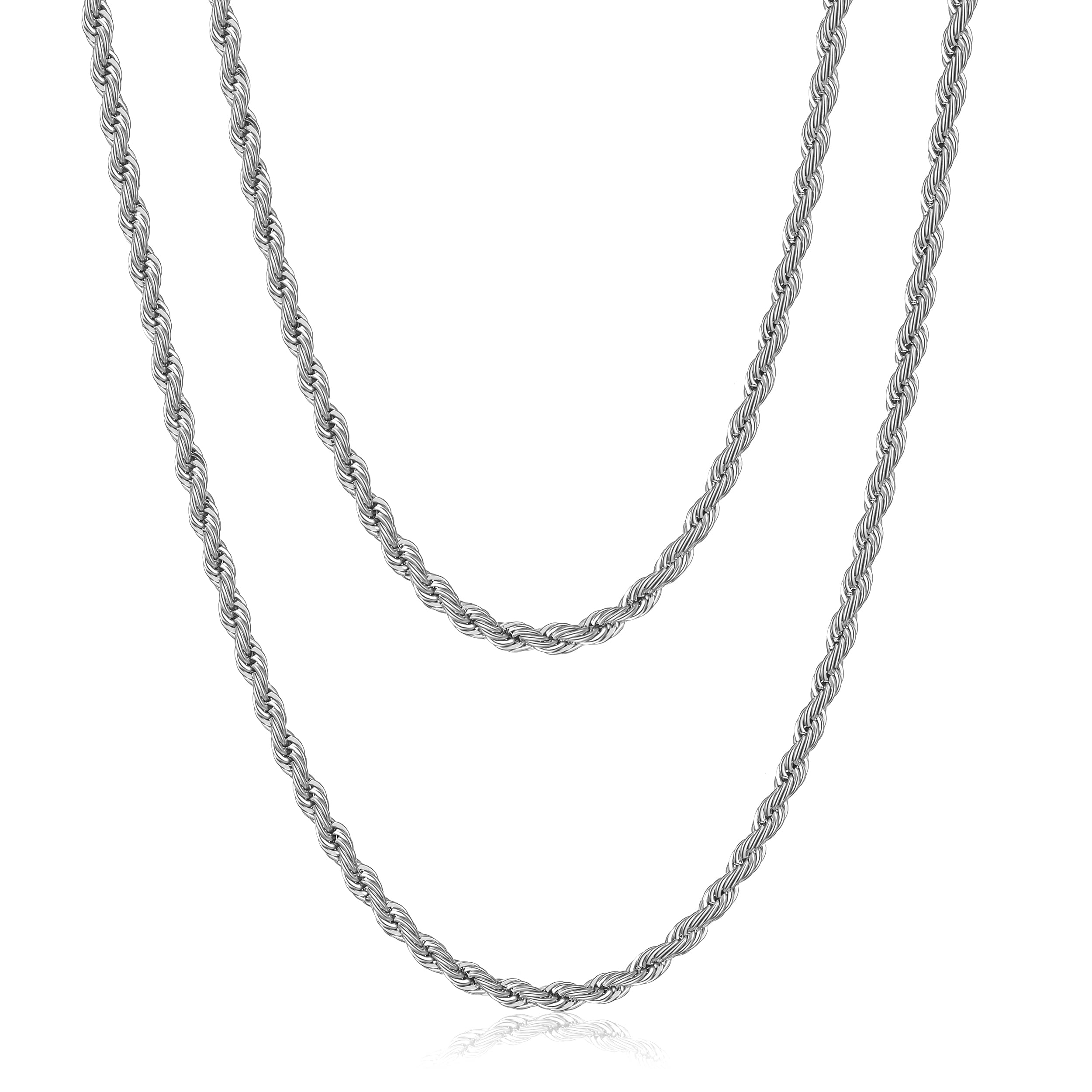 Collana Uomo Argento/Oro/Nero Maglia Catena Twisted 2.5/3/4mm Larghezza Catenina Acciaio Inossidabile Corda Intrecciata Lunghezza 45/50/55/60/70CM