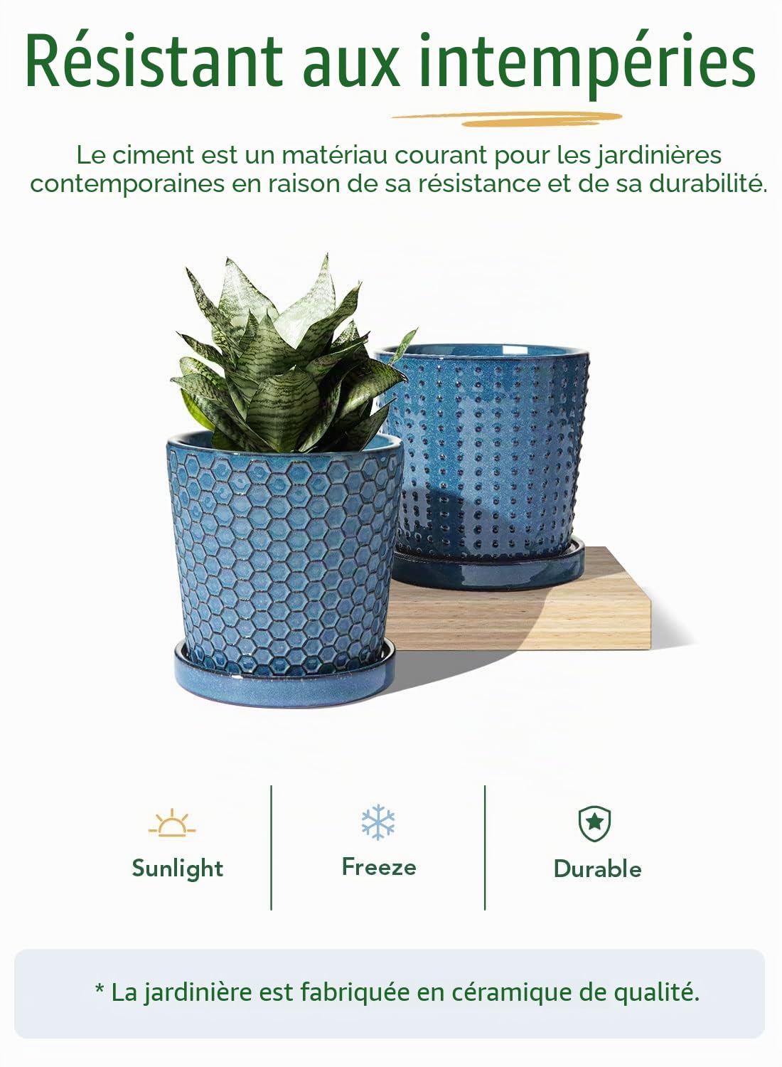 LE TAUCI Pots en céramique pour plantes, pots de 5,5 pouces avec drainage et soucoupe, pots de plantes d'intérieur pour plantes succulentes, serpents, cactus et plus, lot de 2, émail réactif bleu